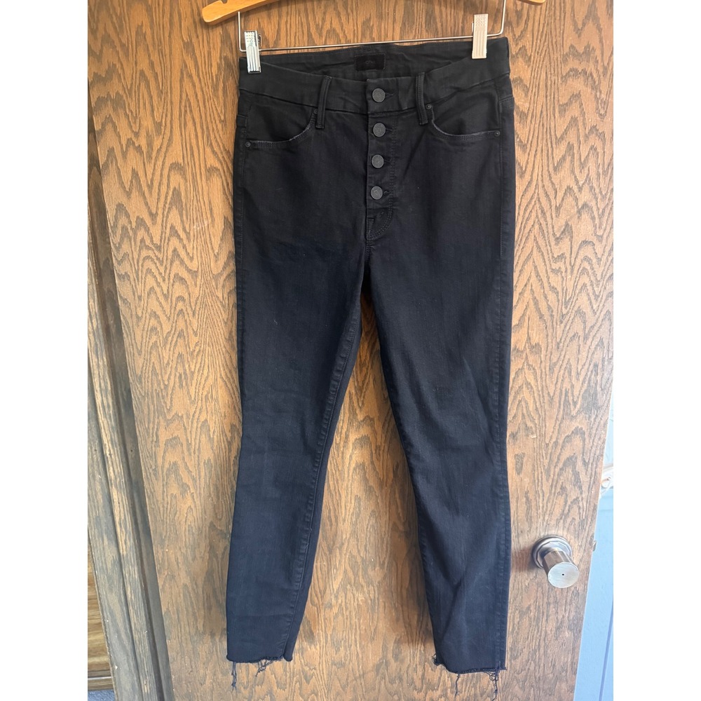 Mother The Pixie Ankle Fray Jeans Not Guilty Black Button Fly Skinny 27